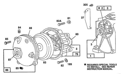 Gear Case Assembly Diagram and Parts List for 80232-2937-01  Briggs and Stratton Engine